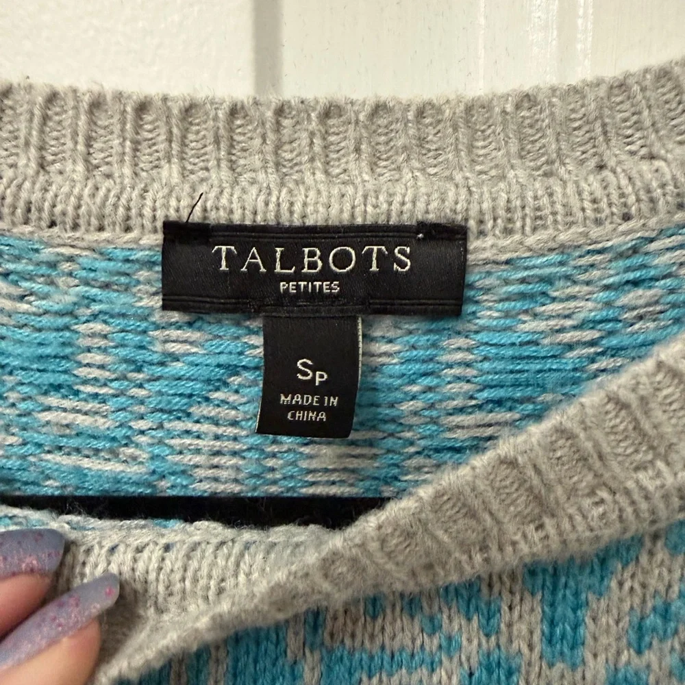 Talbots Blue and Gray Patterned Sweater - Picture 2 of 2